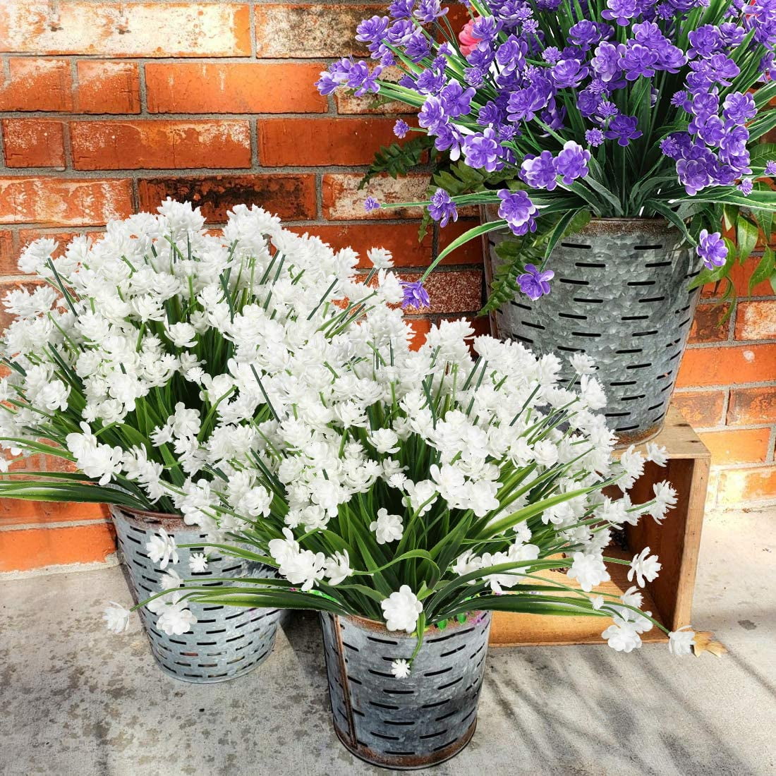 ZOELNIC 20 Bundles Artificial Fake Flowers, Plastic Flowers for Outdoors Decoration, UV Resistant Faux Flowers Shrubs, Artificial Plants for Indoor Outside Garden Home Wedding Farmhouse, White
