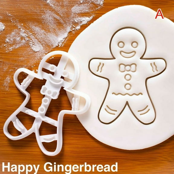 1Pc Christmas Gingerbread Man Cookie Cutters DIY Plastic Cartoon Pressable Biscuit Chocolate Mold Cake Decorating Tools