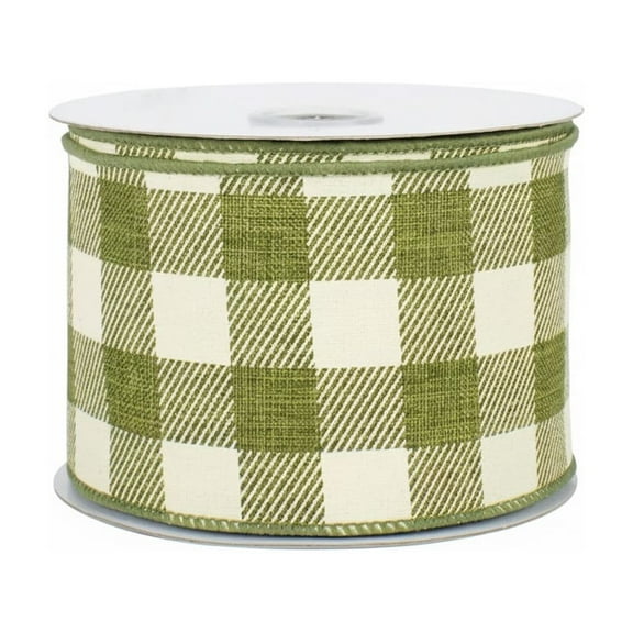 Moss Green Plaid Wired Ribbon - 2 1/2" x 10 Yards, Rustic Welcome Home Fall Theme Door Adornment, Wreath Decor, Christmas Plaid Gift Wrapping Bow Decoration