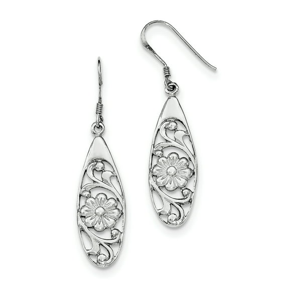 Primal Silver Sterling Silver Rhodium-plated Fancy Flower Shepherd Hook Earrings