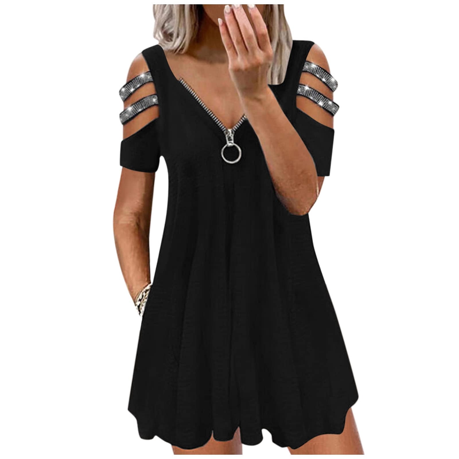 Women 2022 Bandage Short Sleeve Zip 