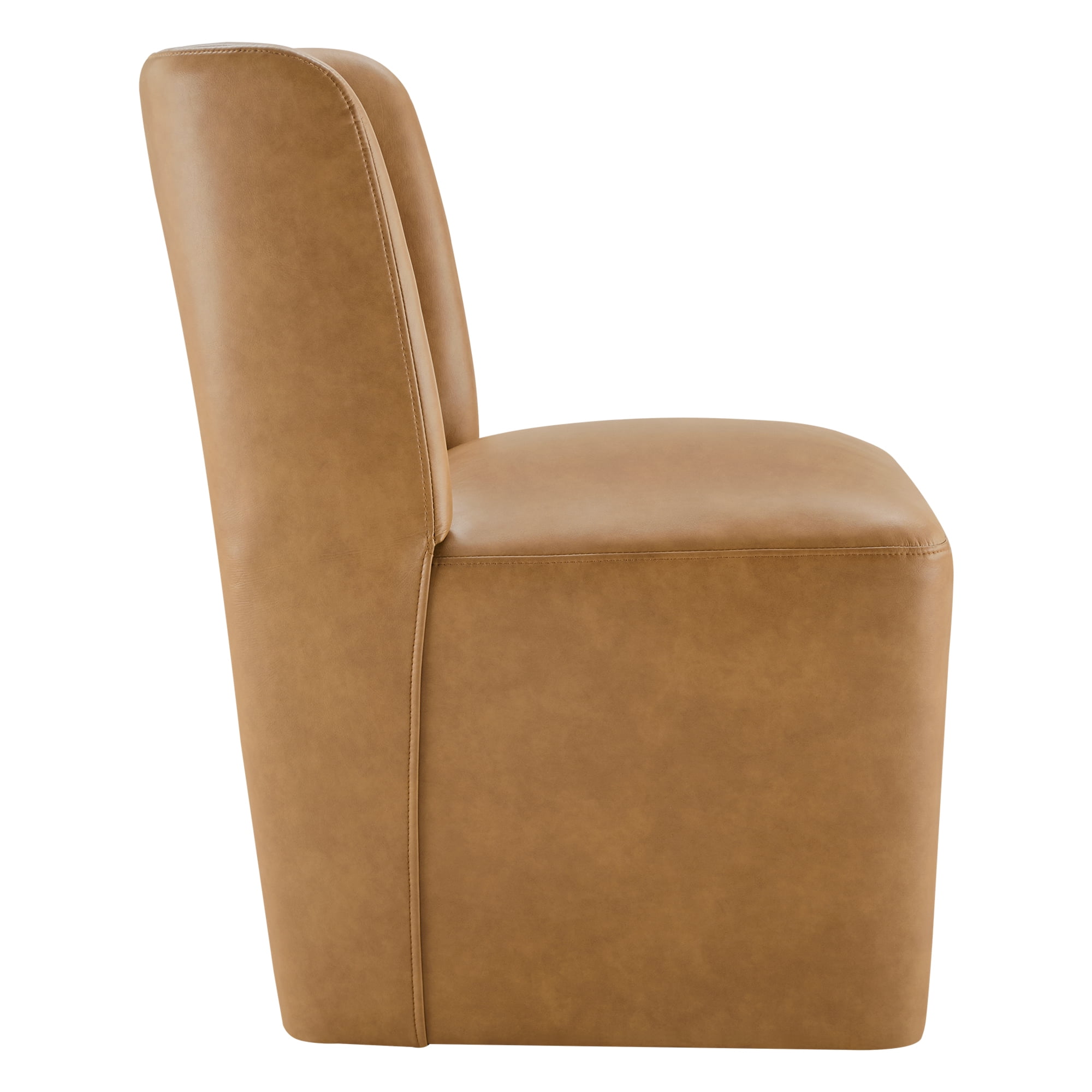 Spruce & Spring Modern Upholstered Dining Chair with Wingback and Hidden Casters, Single, Faux Leather in Cognac