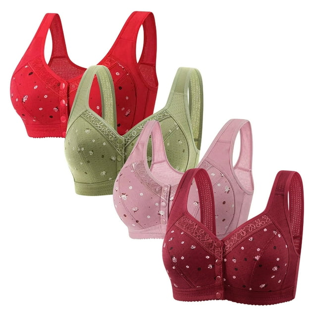 LOVZFMLL Soutien-Gorge pour Femmes 4 Pcs Soutien-Gorge Confortable en Dentelle Respirant sous-Vêtements Sans Armatures Rouge G