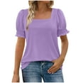 thumbnail image 5 of Htigea Women's Square Neck Smocked Peplum Top Ruffle Short Sleeve Babydoll Blouse Purple,S, 5 of 6