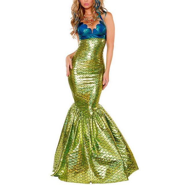 Sunloudy Vestido largo de Halloween para mujer, sin mangas, con cordones, cuello halter, espalda descubierta, patchwork, sirena, vestido de cosplay Sunloudy moda