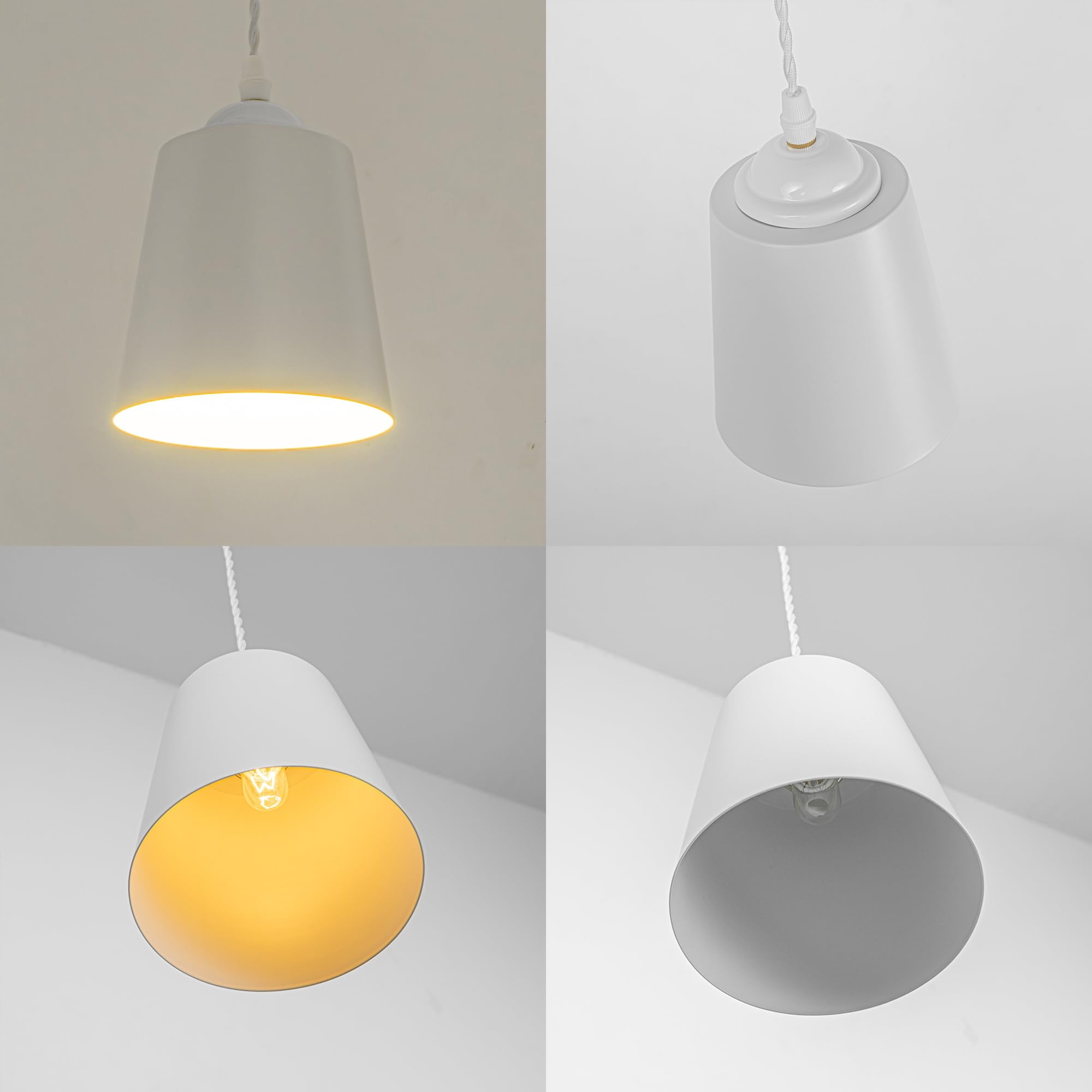 KAYYELAMP White Metal Lampshade E26 Base Modern Style Pendant Light Fixture 15 Feet Plug in Dimmer Cord Hanging Lamp for Kitchen Loft Dining Room(No Bulb)