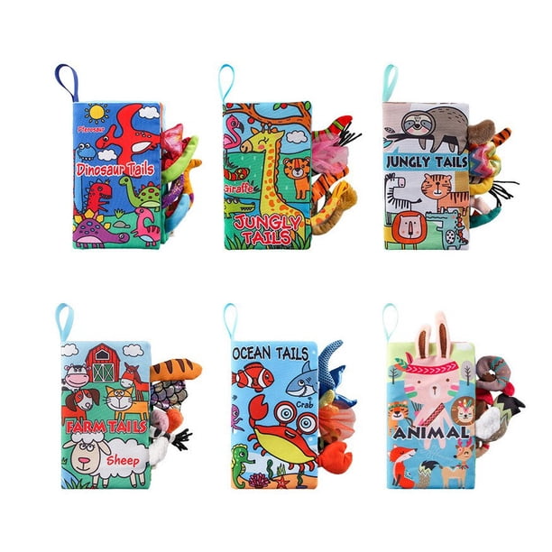 Animal 3D Tails Cloth Book With Crinkle Paper BB Device 0-36 Months Kid Early Development Interactive Car Stroller Toy Gift heqiyong LED