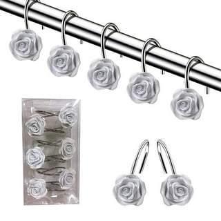 Lot De 12 Crochets De Rideau De Douche, Décoratifs Pour La Maison Antirouille En Resine En Forme De Rose Pour Tringles De Douche De Salle De Bain Rideaux Blanc 86201029