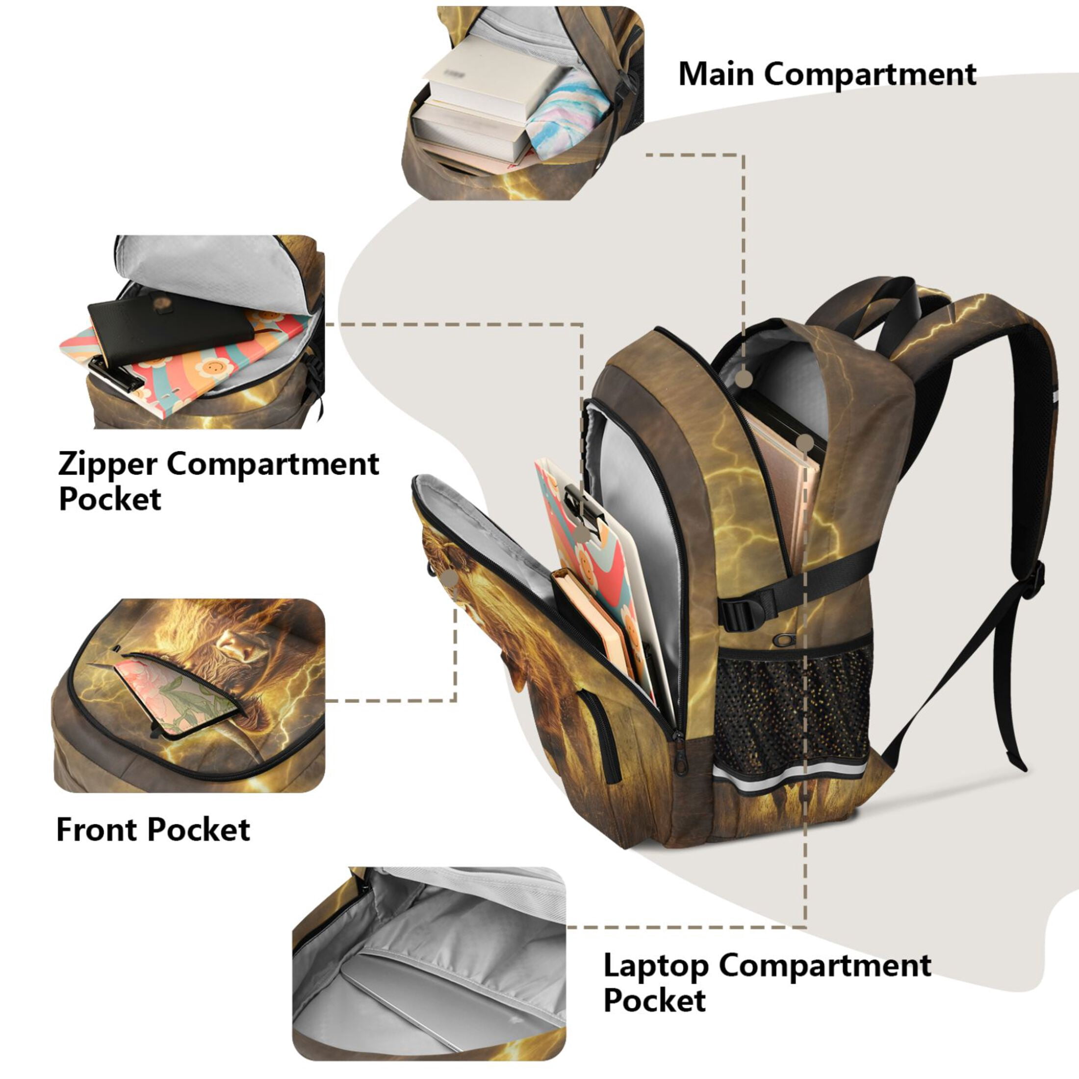 ALAZA Cow Lightning Field Print Student Backpack School Bookbag Large Laptop Daypack Travel Bag