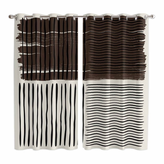 Black Striped Kitchen Curtains Window Panels, Farmhouse Stripes Modern Abstract Art Insulated Window Treatment Curtain, Grommet Curtains for Bedroom/Living Room/Bathroom, 2 Piece 42"Wx63"L