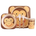thumbnail image 3 of HLONK Monkey Pattern Kids Bamboo Fiber Tableware Set Portable Lightweight Brown for Kids 5pcs, 3 of 8