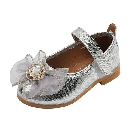 

Fsqjgq Toddler Shoes Girls Winter Summer and Autumn Fashion Girls Casual Shoes Solid Color Mesh Bow Rhinestones Flat Lightweight Dress Shoes Lace Boots for Girls Artificial Leather Silver 28