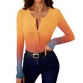 thumbnail image 6 of Olyvenn Gradient Going Out Tops for Women Henley Long Sleeve Shirts Square Neck Stretch Button Down Ribbed Knit Tshirts Soft Outfits Orange M, 6 of 9