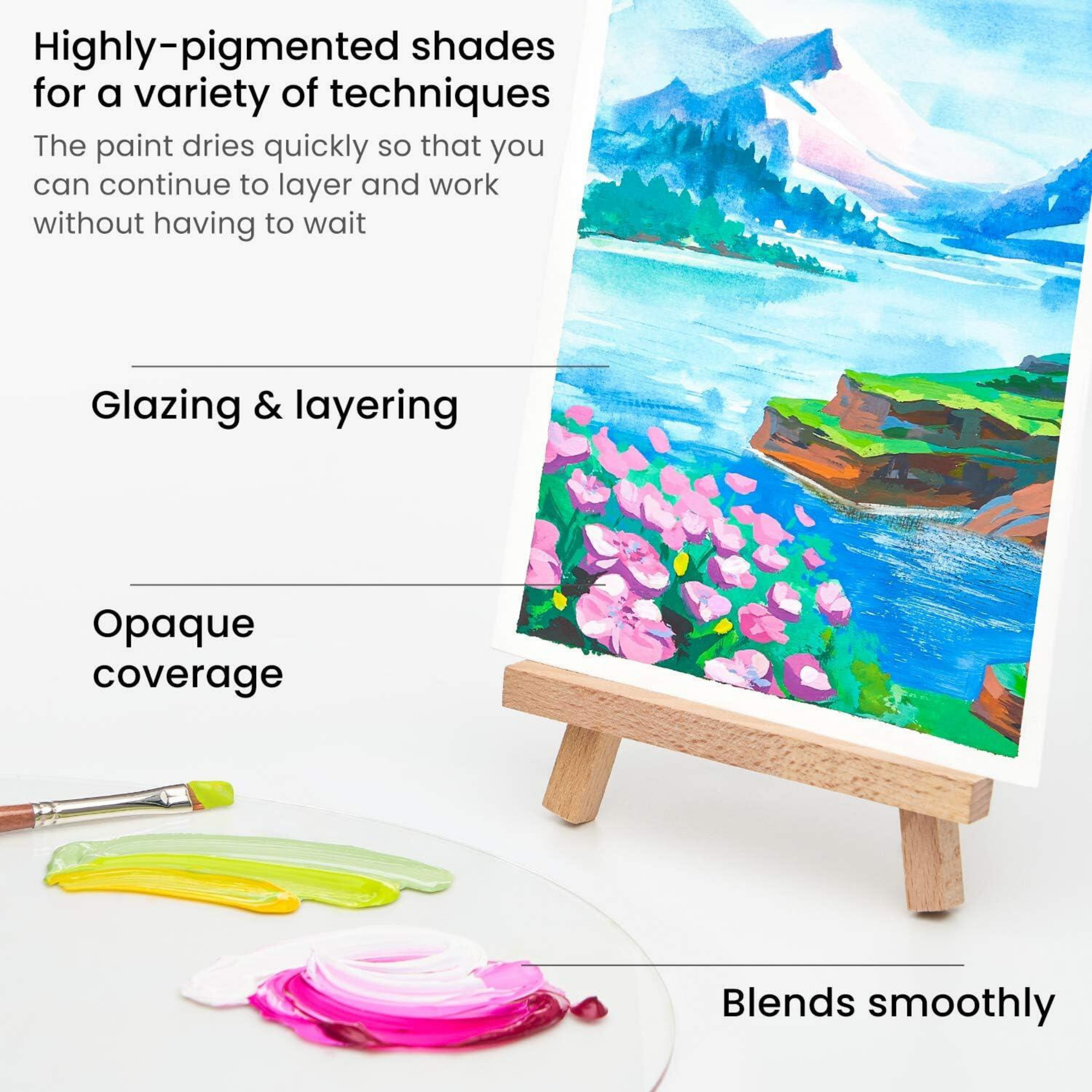 Arteza Acrylic Gouache Paint, Matte Finish, Multicolor, Set of 60, 12 mL