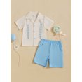 thumbnail image 4 of Gupgi Toddler Boy Shorts Set 2 Piece Geometry Short Sleeve Button-up Shirt Solid Elastic Waist Shorts, 4 of 9