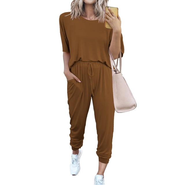 Conjunto Deportivo PRETTYGARDEN 2025 para Mujer, Dos Piezas, Color Marrón Oscuro, Talla Pequeña