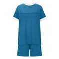 thumbnail image 4 of Mgmyaa Womens Fashion 2 Piece Outfits Sweatsuits 2025 Summer Short Sleeve Loungewear Tracksuit Round Neck Spliced Color Lounge Shorts Sets, 4 of 8
