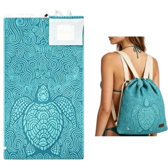 2-In-1 Packable Beach Towel Backpack, Sand-Free Quick-Dry Towel That Converts To A Drawstring Bag, Lightweight With Inner Zip Pocket, For Camping, Vacation, And The Beach