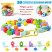 Amerteer Wooden Lacing Beads Toy for Kids, Fine Motor Skill Toys Montessori Educational Stringing Toy for Preschool Children Counting Sorting for 2 Year Old Girl Birthday Christmas Gifts
