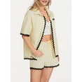 thumbnail image 3 of SUNSIOM Women's 2 Piece Short Set, Lapel Neck Short Sleeve Button Down Tops + Drawstring Shorts Summer Outfits, 3 of 9