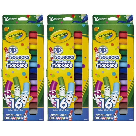 Crayola Pip Squeaks Washable Markers, Conical Tip, 16 Per Box, 3 Boxes