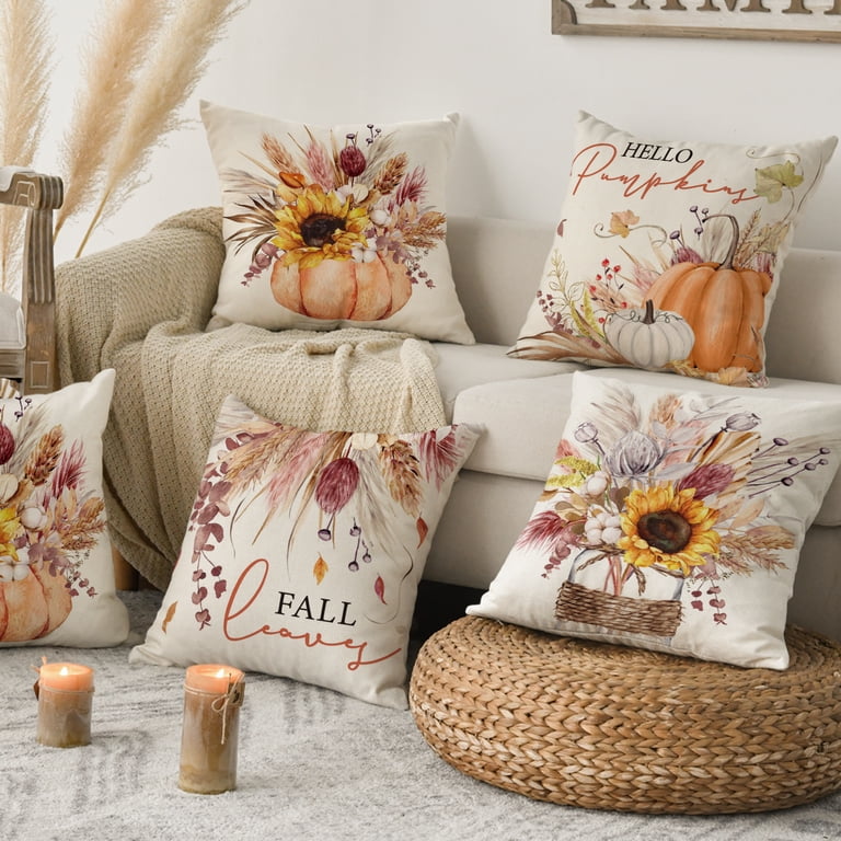 Sm:)e Fall Pumpkin Wheat 18x18 Throw Pillow Covers, Set of 4 photo 3