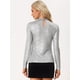 thumbnail image 3 of Camiseta de Fiesta con Purpurina para Mujer Camiseta de Cuello Alto Manga Larga Blusa Informal Plata S, 3 of 6