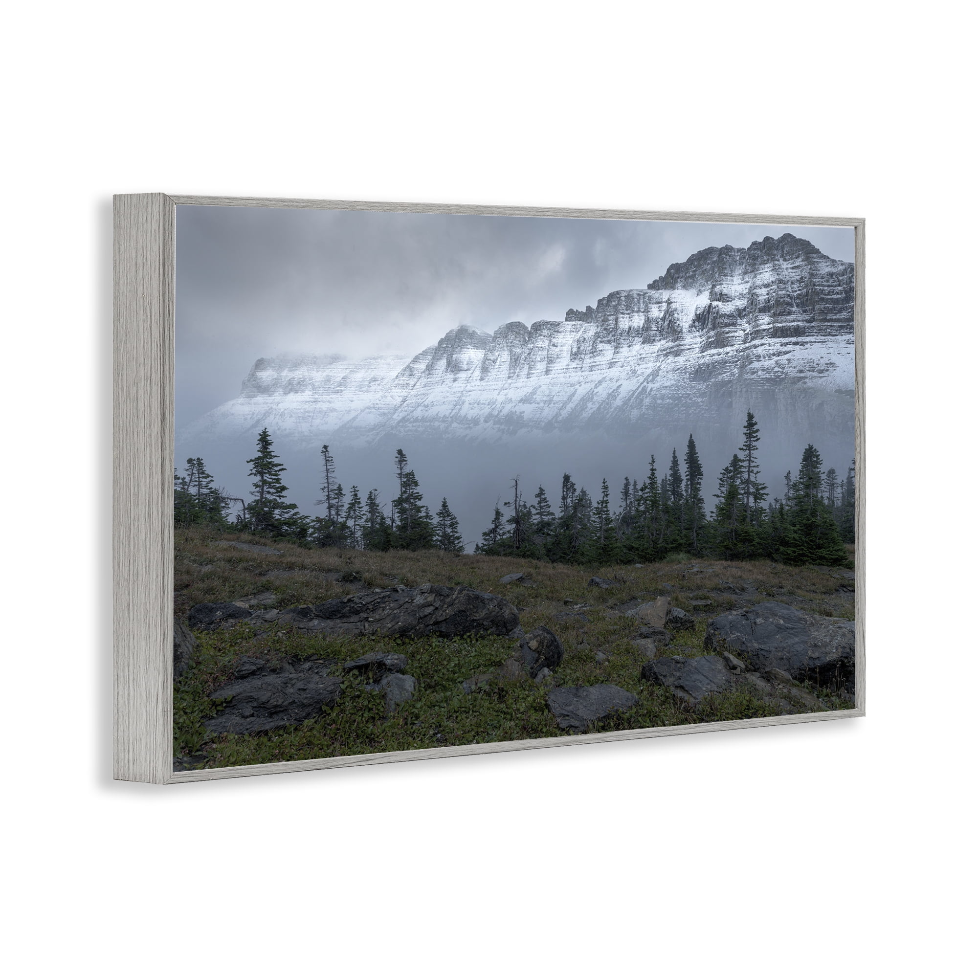 Stupell Industries First Snow Mountains Landscape Photography Gray Framed Art Print Wall Art, 24 x 16