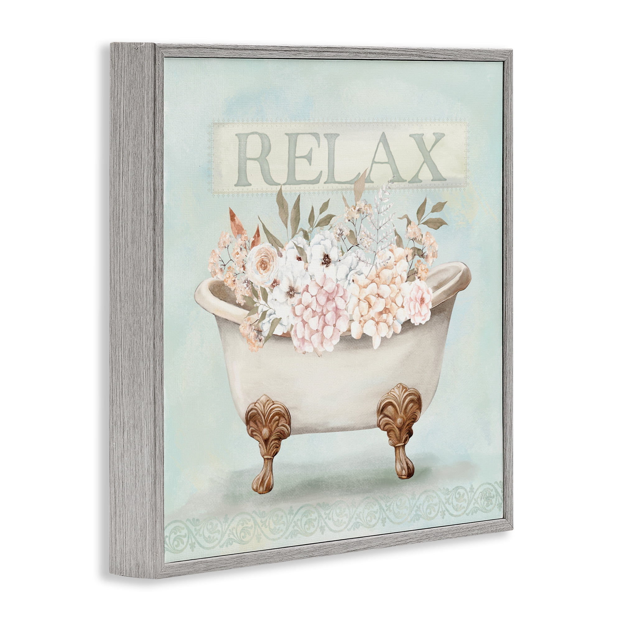 Stupell Industries Relax Floral Tub Gray Framed Giclee Art, design by Mollie B.