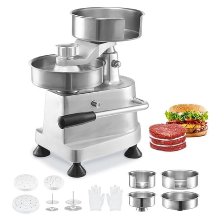 Burger Patty Maker, Hamburger Patty Maker with 3 Convertible Mold(4/5/6-inch), Heavy Duty Stainless Steel Burger Press Machine, Meat Forming Processor with 1500 Pcs Patty Papers