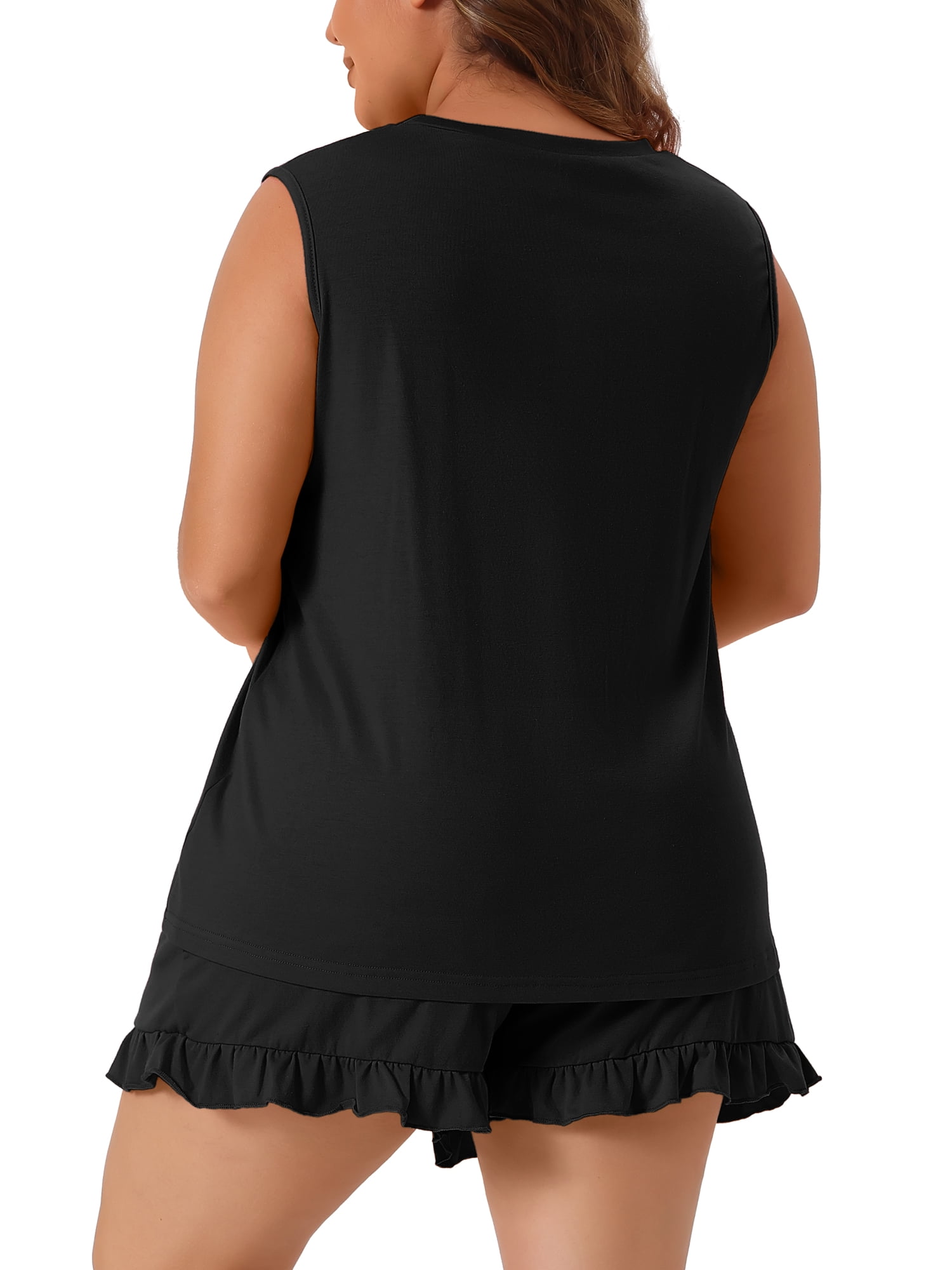 DARING DIVA Women's 2-Piece Plus Size Ruffle Knit Tank Top Pajama Sets 2X Black