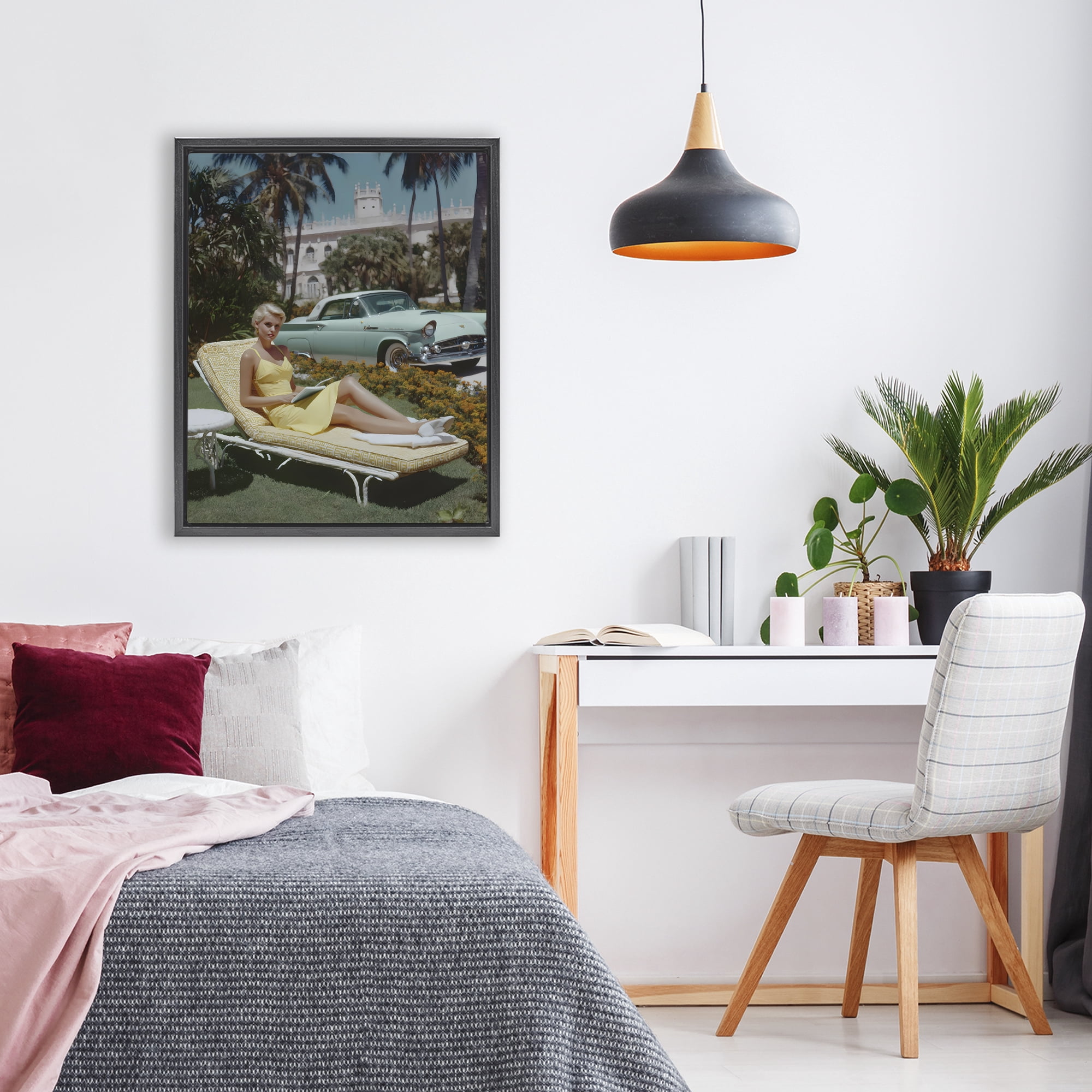 Stupell Industries Vintage Sunbathing Woman Black Framed Floater Canvas Wall Art, design by Franklyn Gregory