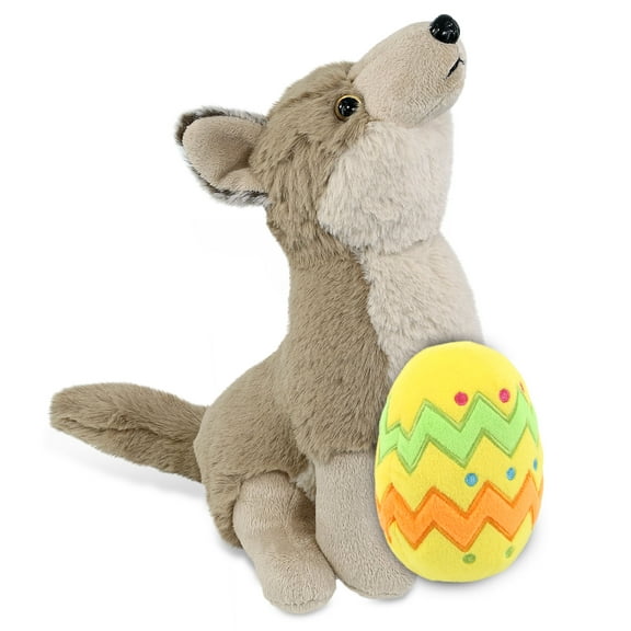 DolliBu Super Soft Howling Wolf with Yellow Easter Egg Plush - Perfect Wild Life Stuffed Animals for Easter Basket, Cute Easter Egg Stuffed Animal Spring Toys for Girls, Boy, Baby - 8.5 Inches