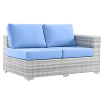 Lounge Loveseat Sofa, Rattan, Wicker, Light Grey Gray Light Blue, Modern Contemporary Urban Design, Outdoor Patio Balcony Cafe Bistro Garden Furniture Hotel Hospitality