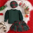 thumbnail image 3 of Mnyotv Girls Christmas Outfits Long Sleeve Tops Bow Plaid Skirts and Matching Hats 3Pcs Sets Fall Clothes for Girl Size 12-18Months, 3 of 7