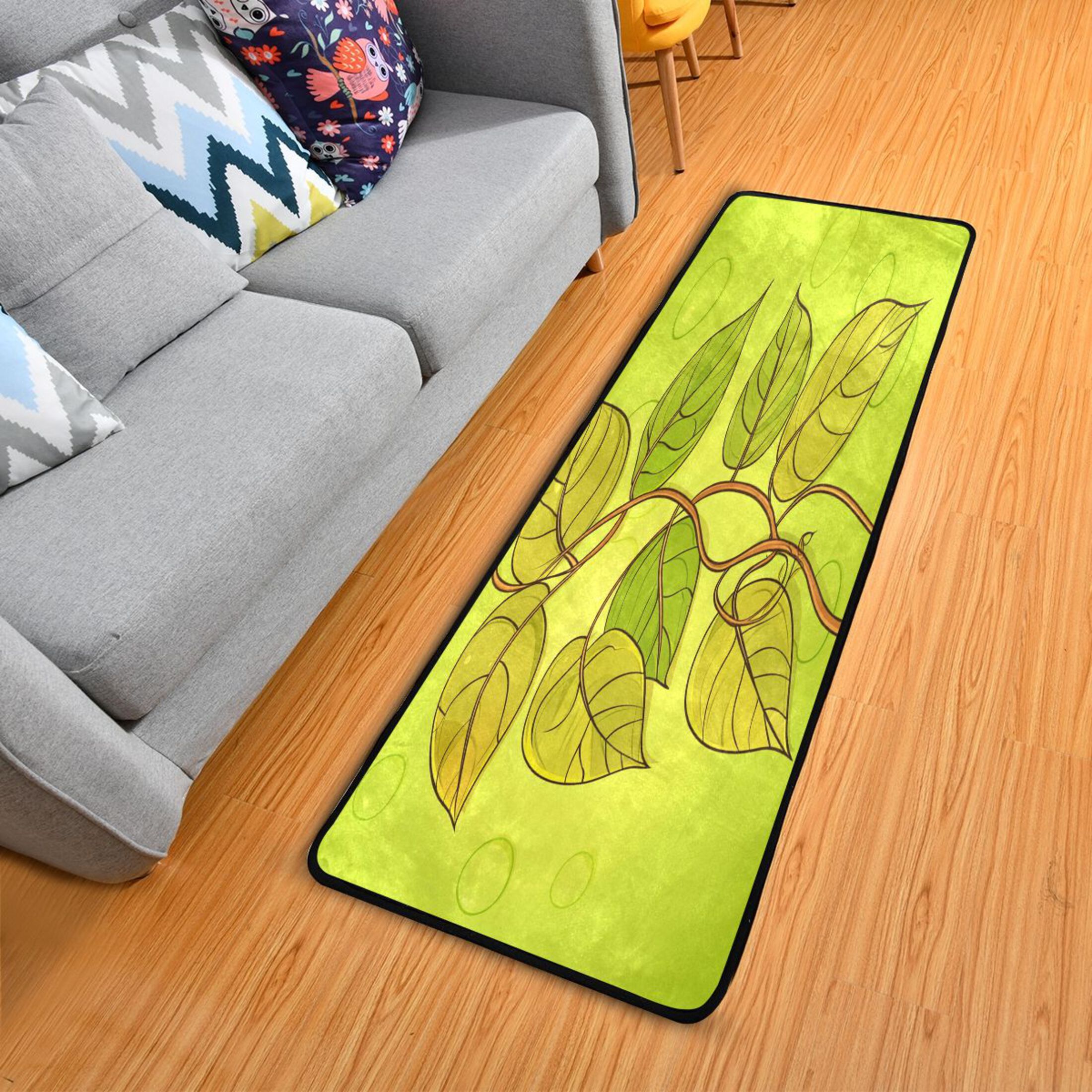 Yellow and Green Leaves 72x24" Runner Rug, Non-Slip Memory Foam Cushion, Anti-Crease for Hallways and Bedrooms
