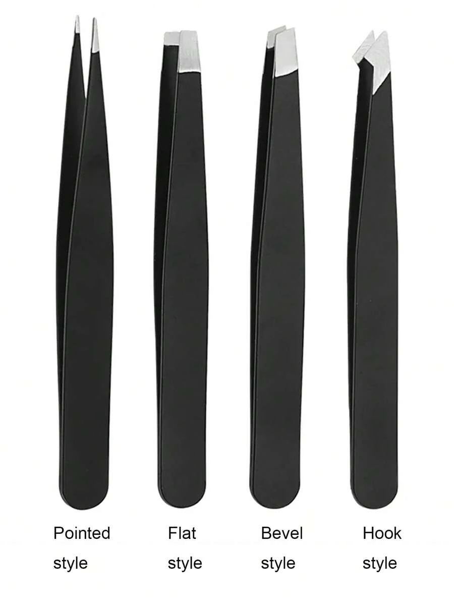 4Pcs Precision Tweezers Set For Eyebrows, Professional Stainless Steel Tweezers For Eyebrows - Great Precision For Facial Hair