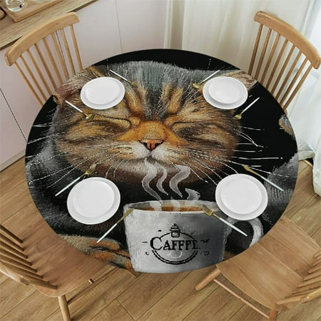

Patifu Cute Cat Round Tablecloth | Stain Resistant & Washable | Indoor Outdoor Table Cover for Kitchen Dining Wedding Parties | 100% Polyester Waterproof Fabric 38 -42