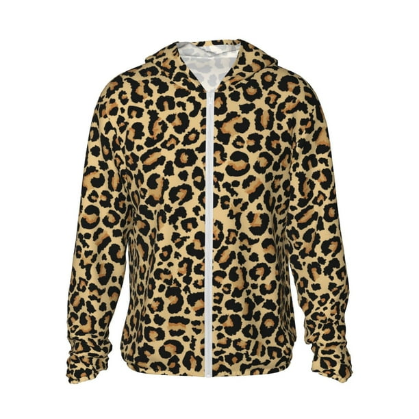 Balery Leopard Print Sudadera ligera de manga larga con capucha y protección solar UPF 50+ para hombre y mujer, ideal para pesca y running-Medium