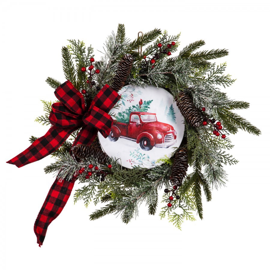 17.5" Green Tinsel Wreath with Ornaments by OakridgeTM  