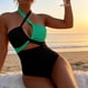 thumbnail image 5 of TaTaai V-Neck Neck Strap Bikini for Women, Sleeveless Camisole Style, Conservative Profile, Summer Pool Sea Wear, Printed Design, Regular Cut, With Chest Pad Gift, 5 of 6