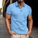 thumbnail image 1 of Playeras Elvqul de Caballero de Color Sólido Manga Corta Casuales con Solapa Azul Celeste Abotonada, 1 of 6