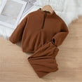 thumbnail image 4 of Girls Fleece Outfit 2-Piece Brown Top & Pants, Quarter Zip Soft Warm, Machine Washable Relaxed Fit for Kidss Kidss 0-6 Years,Size 1 T, 4 of 9