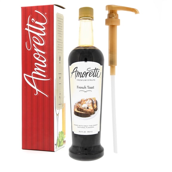 Amoretti - Premium French Toast Syrup, 94 Servings Per Bottle (750 ml), with Pump for Flavoring Coffees, Cocktails, and other Beverages, Gluten Free, GMO/GEO Free, Preservative Free