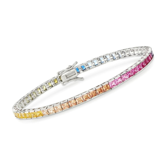 Ross-Simons 8.70 ct. t.w. Princess-Cut Rainbow Simulated Sapphire Tennis Bracelet in Sterling Silver, Women's, Adult