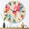 thumbnail image 2 of Designart 'World Map In Blue and Pink' Modern Wood Wall Clock, 2 of 5
