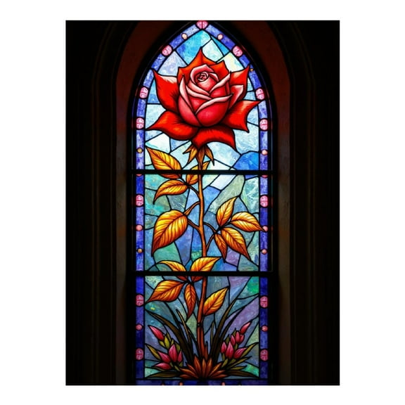 Diamond Art Kit for Adults, Stained Glass Rose Panel Art Diamond Painting for Adults Beginners, 5D DIY Diamond Art Painting Kits, Colorful Diamond Painting Craft for Home Decor 12x16