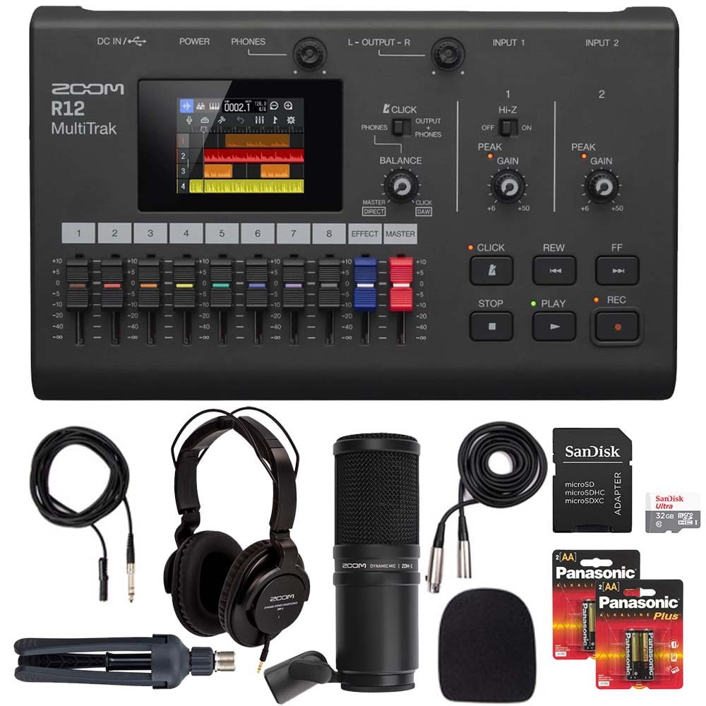Zoom R12 MultiTrak Recorder + ZDM1 Podcast Mic Pack Microphone