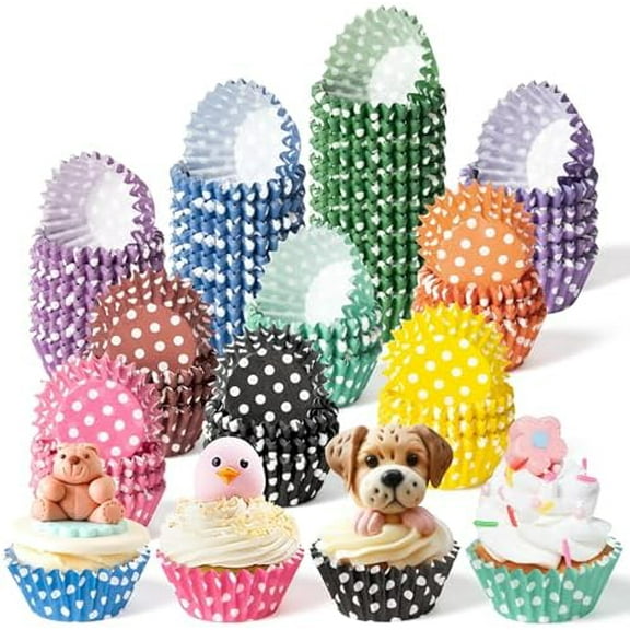 Mini Size Cupcake Liners - 600Pcs Colorful Polka Dots Muffin Baking Cups, Disposable Paper Cupcake Wrappers for Women Mom Baking Cooking Lovers Housewarming Gift