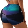thumbnail image 2 of Kdxio Night At Lake Aurora Print Workout Shorts for Women Seamless Soft Smooth Gym Yoga Scrunch Active Shorts, 2 of 5